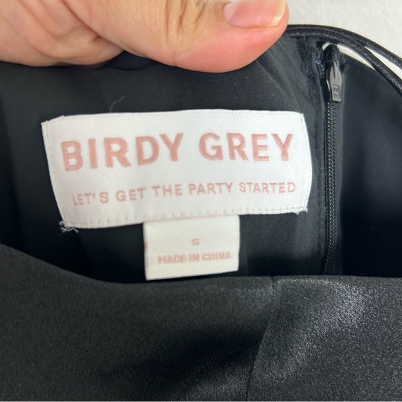 Birdy Grey floor length shiny satin one shoulder lace tie-up back gown size: S - Picture 14 of 15